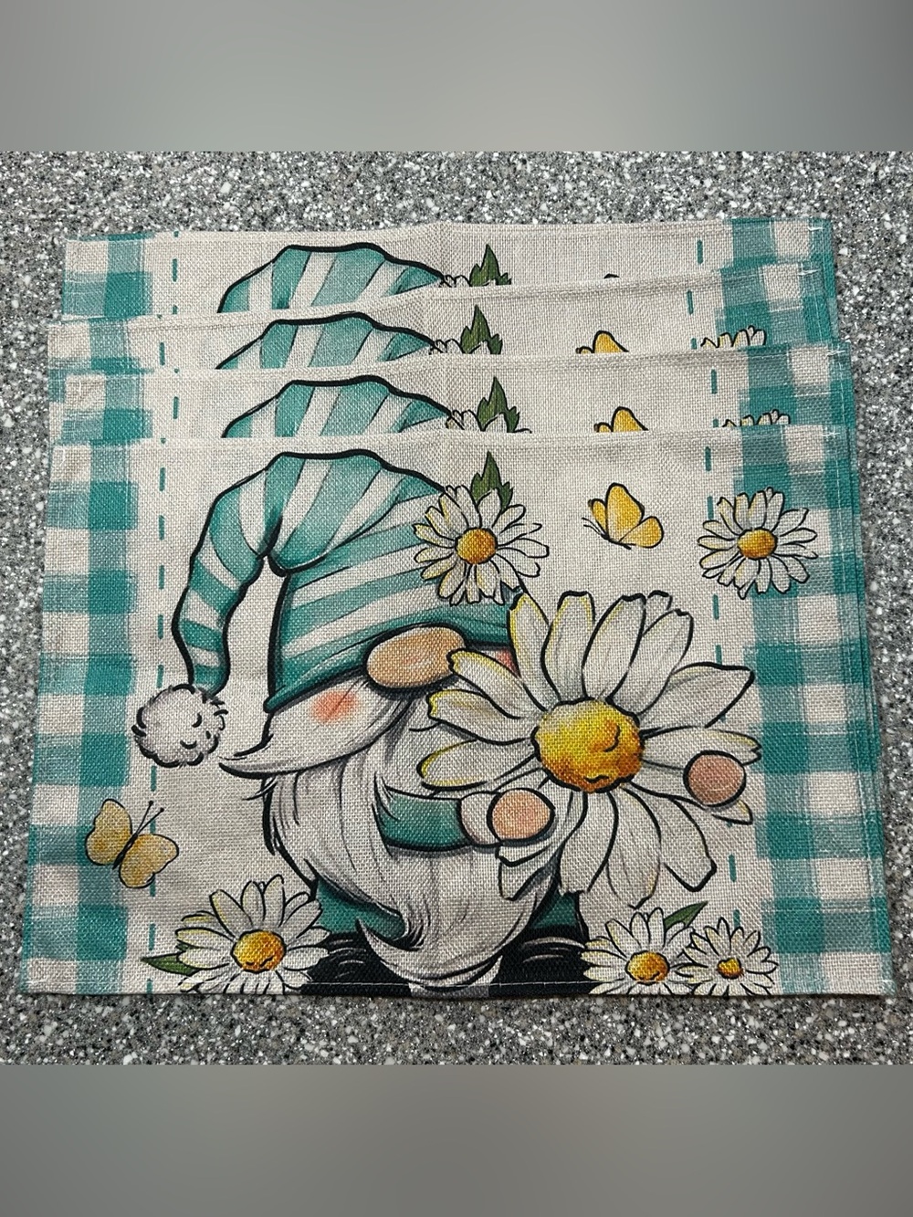 Spring Gnome Daisy Placemats Set of 4 Farmhouse Table Decor